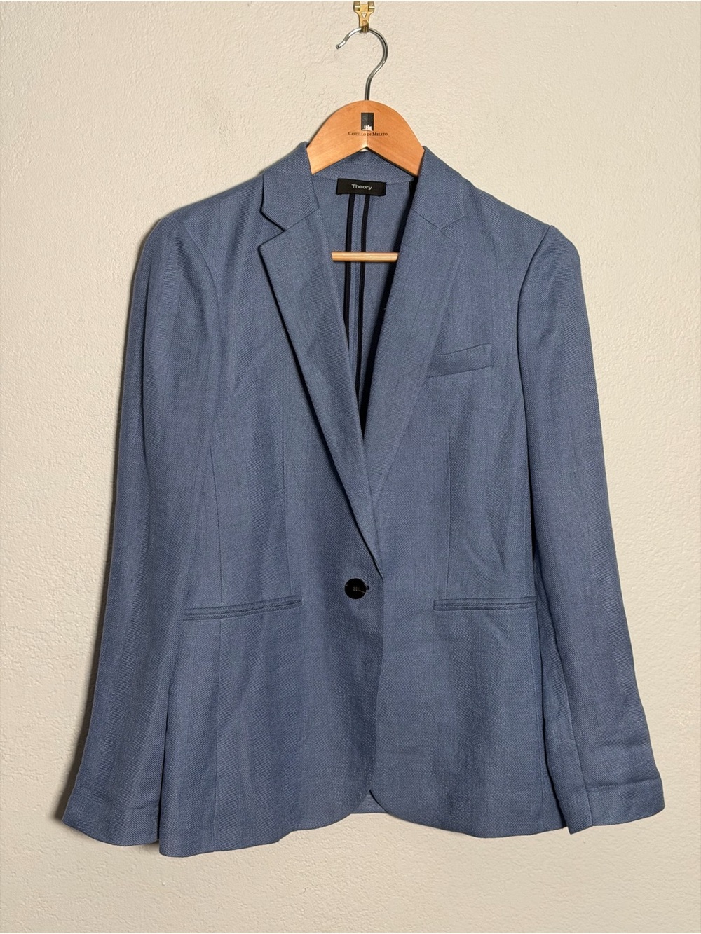 THEORY Linen Blazer Women's Blue Single-Button Like New Classic Old Money - 2
